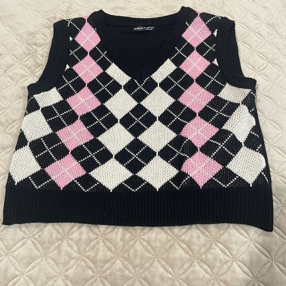 Black, White and Pink sweater vest